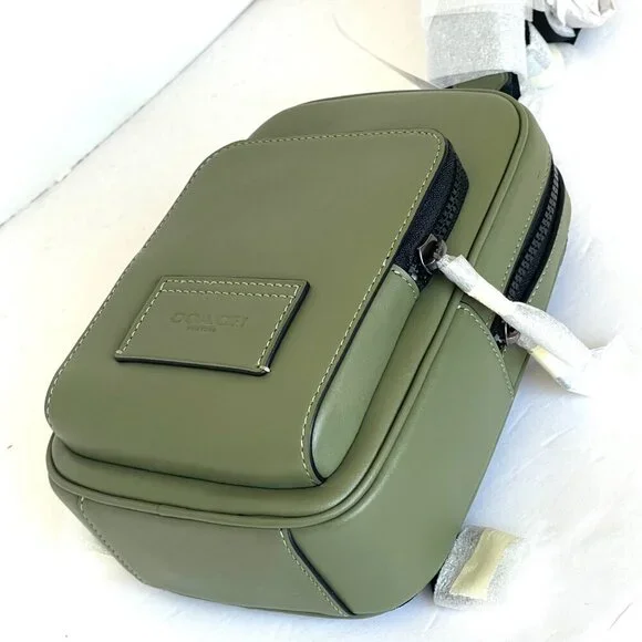 Coach Racer Sling Pack Army Green Leather Crossbody Bag CU252